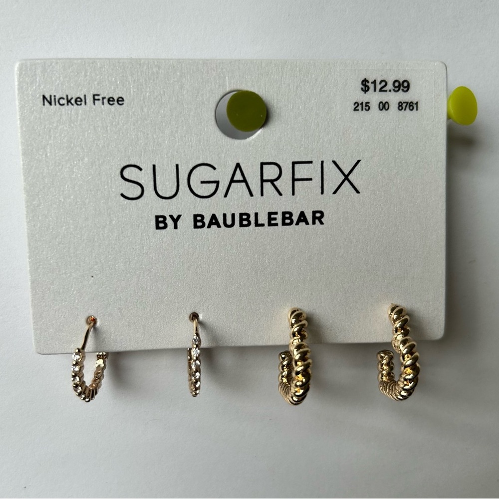 BaubleBar Gold and Rhinestone Dangle Earrings Heart Design - Picture 2 of 4